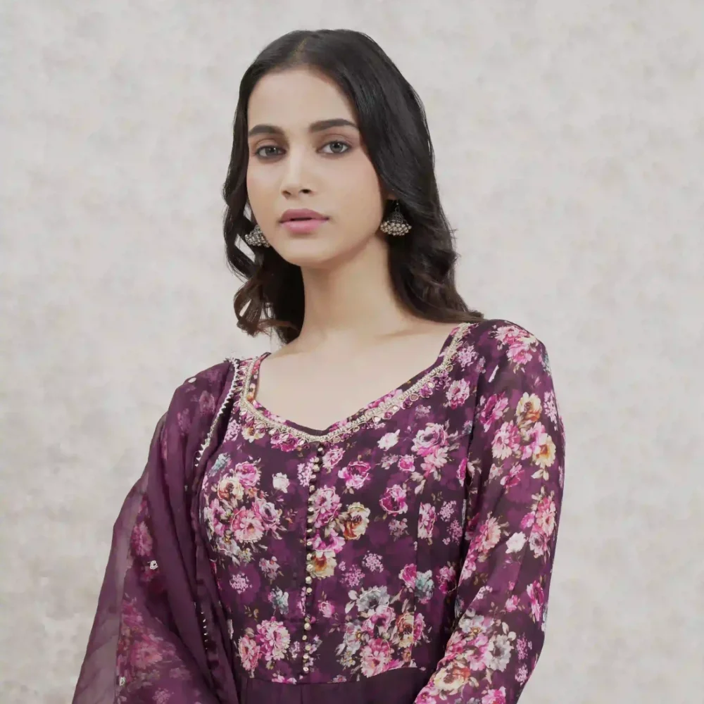 Organza Anarkali Floral Printed suit Set With Dupatta - Image 5