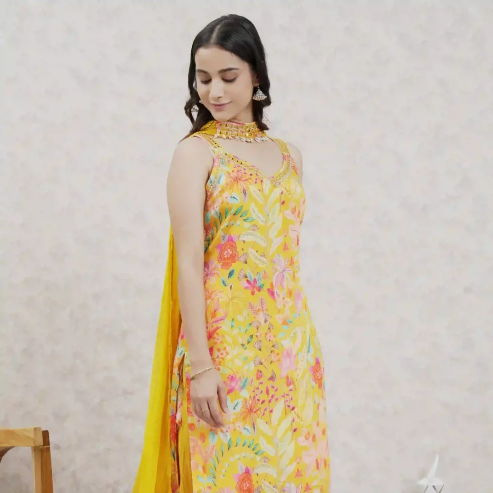 Muslin Chinon Kurti and dhoti pant Set - Image 2