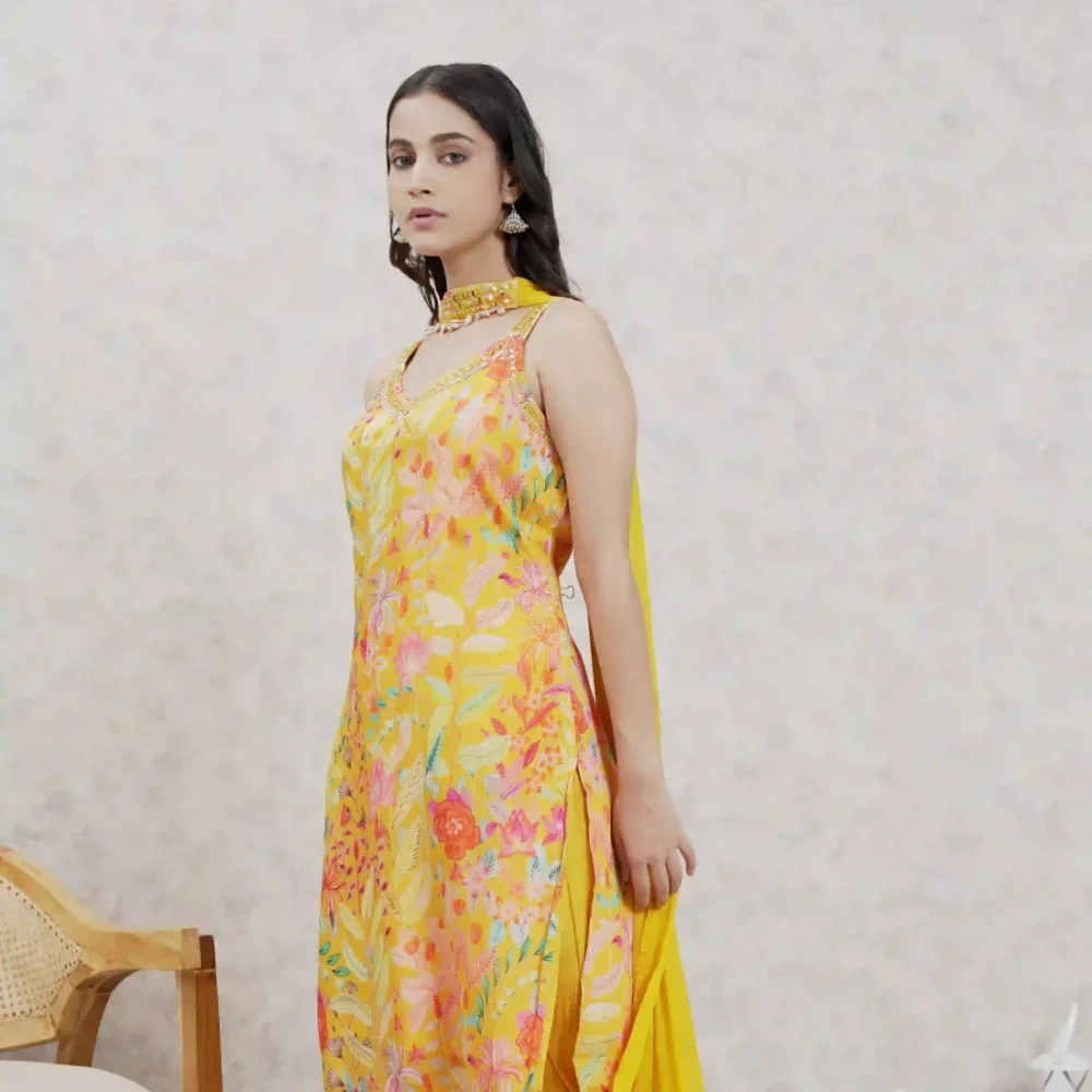 Muslin Chinon Kurti and dhoti pant Set