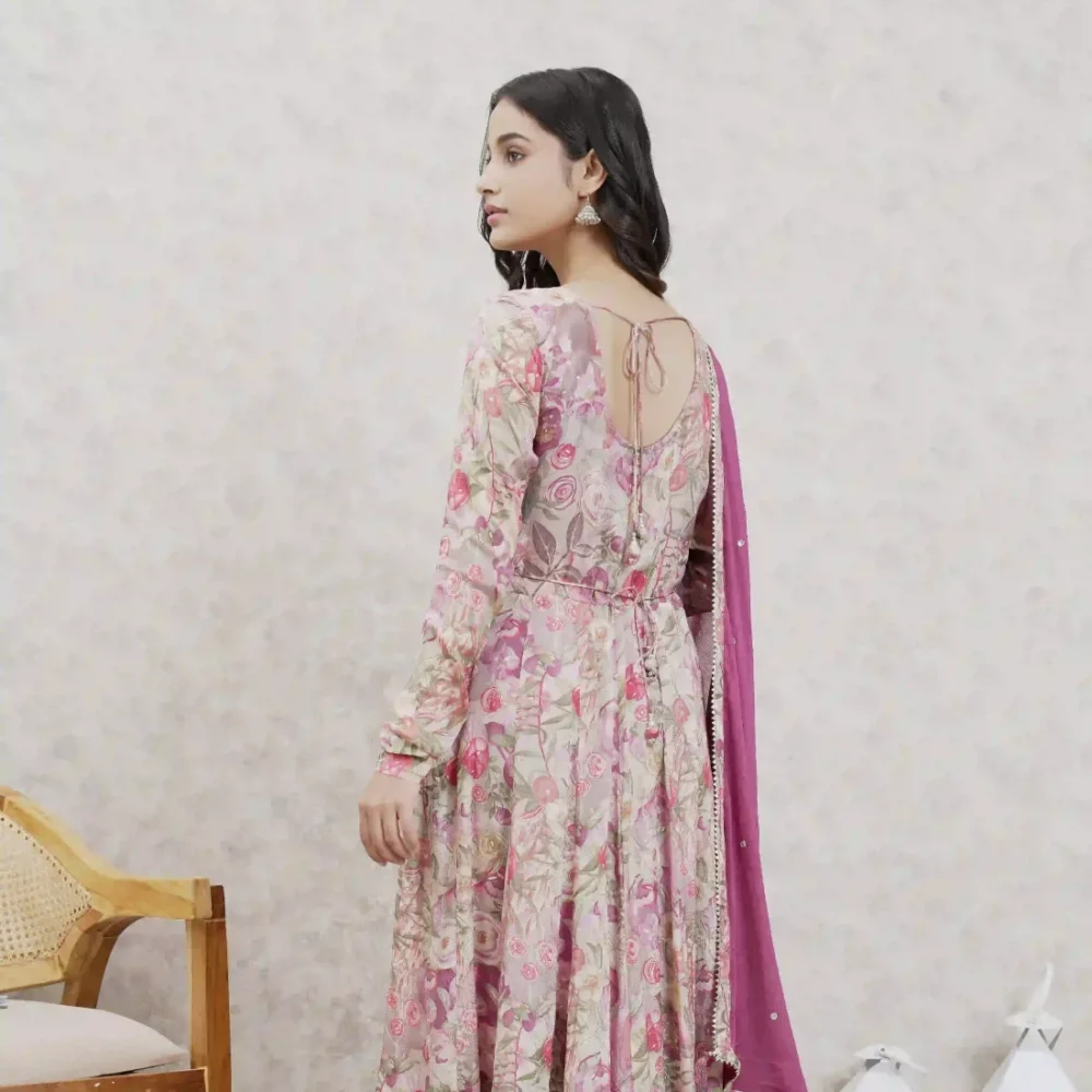 Chinon Anarkali Set With Dupatta - Image 4