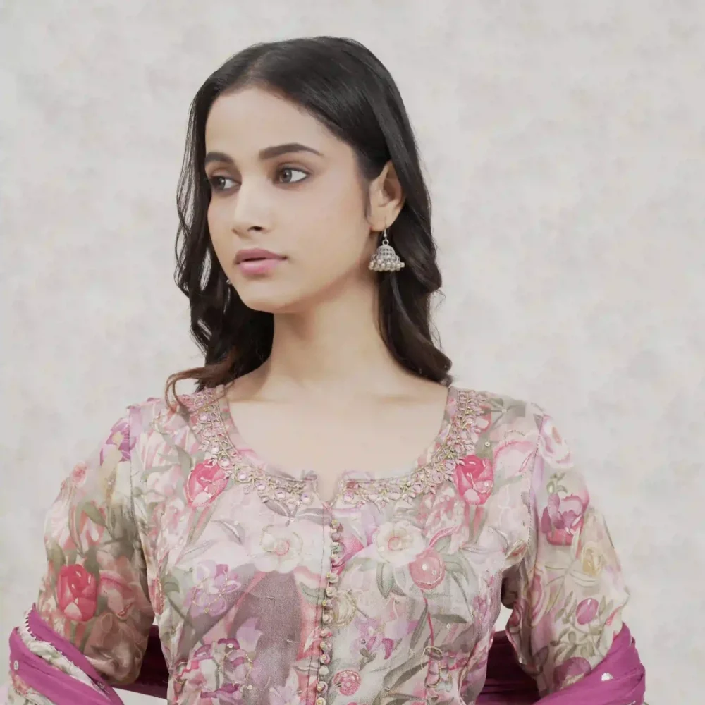 Chinon Anarkali Set With Dupatta - Image 3