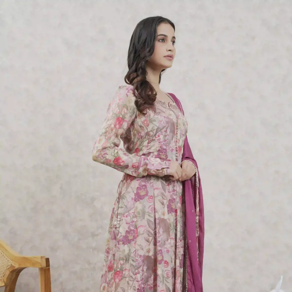 Chinon Anarkali Set With Dupatta - Image 2