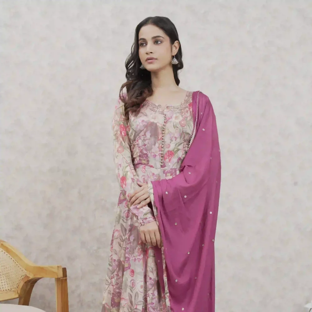 Chinon Anarkali Set With Dupatta - Image 5